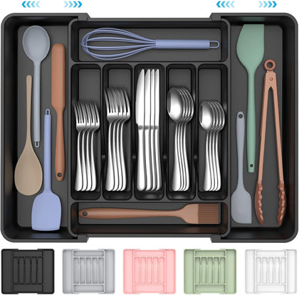 Extra Large Expandable Silverware Organizer, BPA-Free Food-Safe Cutlery Flatware Organizer, Kitchen Utensil Drawer