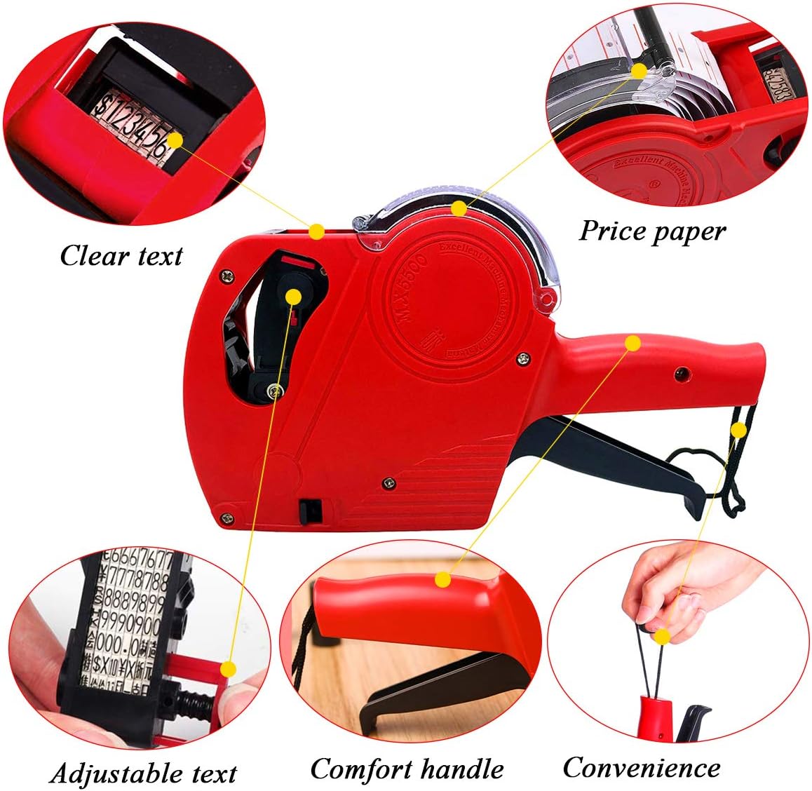 MX-5500 8 Digits Price tag Gun with 5000 Sticker Labels and 3 Ink Refill, Label Maker Pricing Gun Kit Numerical Tag