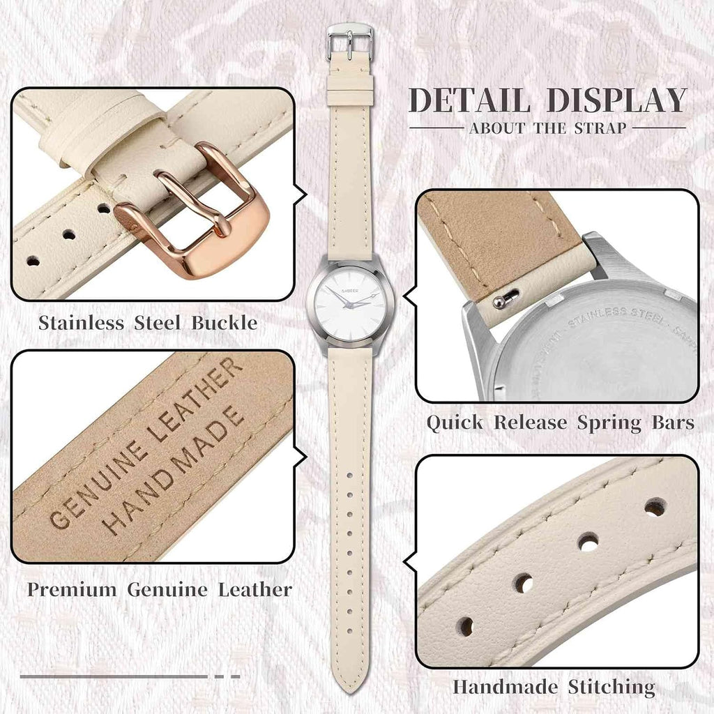 Flat Thin Elegant Genuine Leather Watch Strap,Quick Release Replacement Watch Band for Women,Band Size 12mm 14mm 16mm