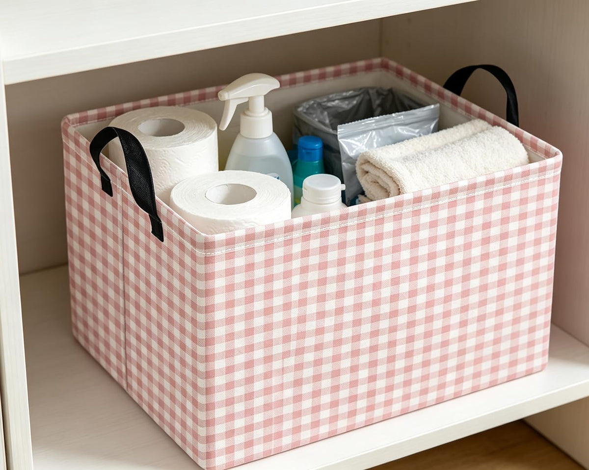 Rectangle Storage Bin,Gift Basket,Room Decor(Little Pink Grid)