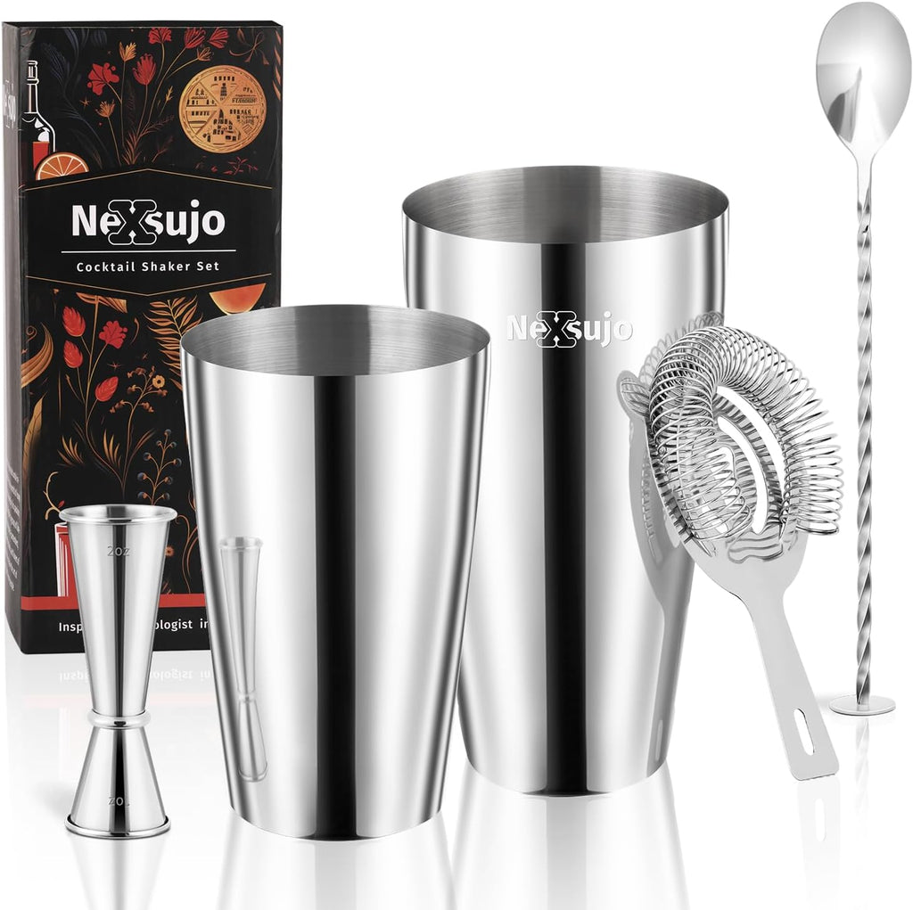 Boston Cocktail Shaker Set, 4-Piece Bar Tools Set, Ideal for Bar