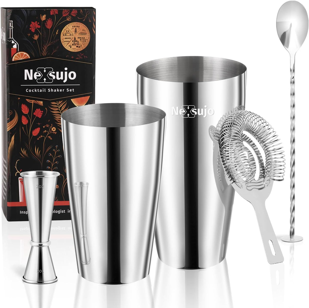 Boston Cocktail Shaker Set, 4-Piece Bar Tools Set, Ideal for Bar
