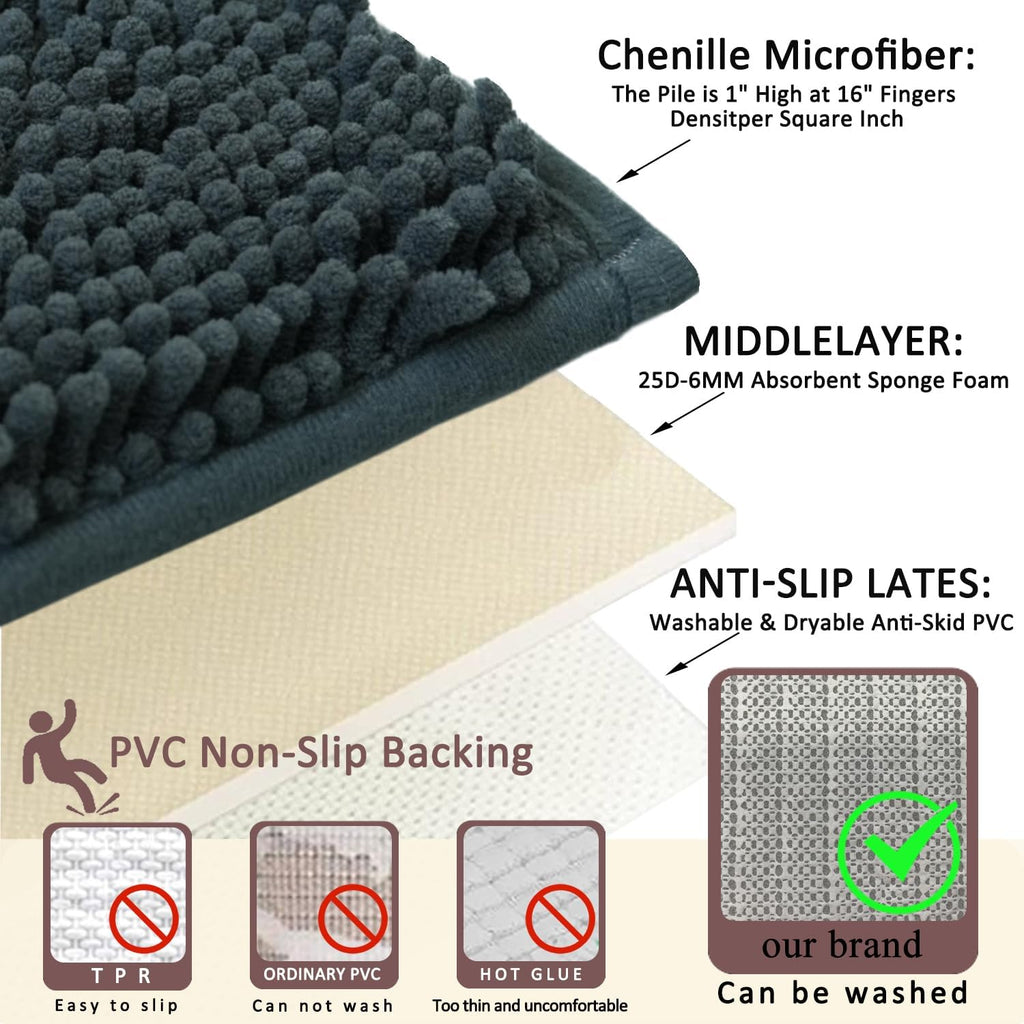 3 Piece Bathroom Rugs Set, Non-Slip Bath Mats with PVC Backing, Super Absorbent Washable Plush Carpet, Soft Shag Rug
