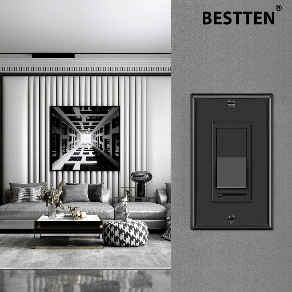BESTTEN 2PK Dimmer Light Switch, Single Pole or 3-Way, Wallplate Included