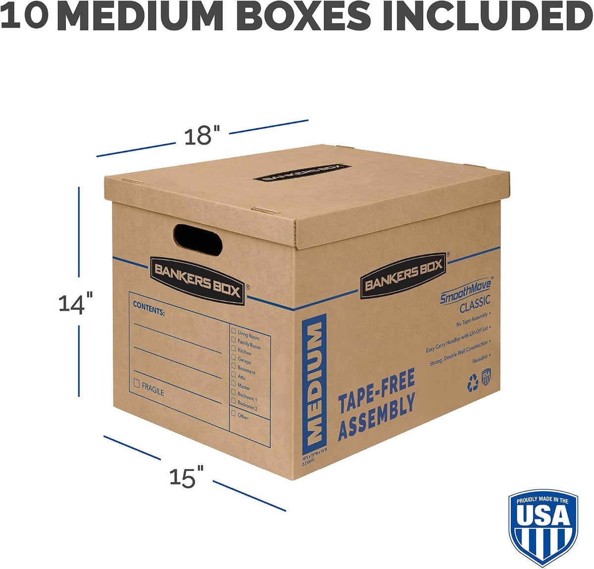 10-Pack Medium Classic Moving Boxes with Reinforced Handles