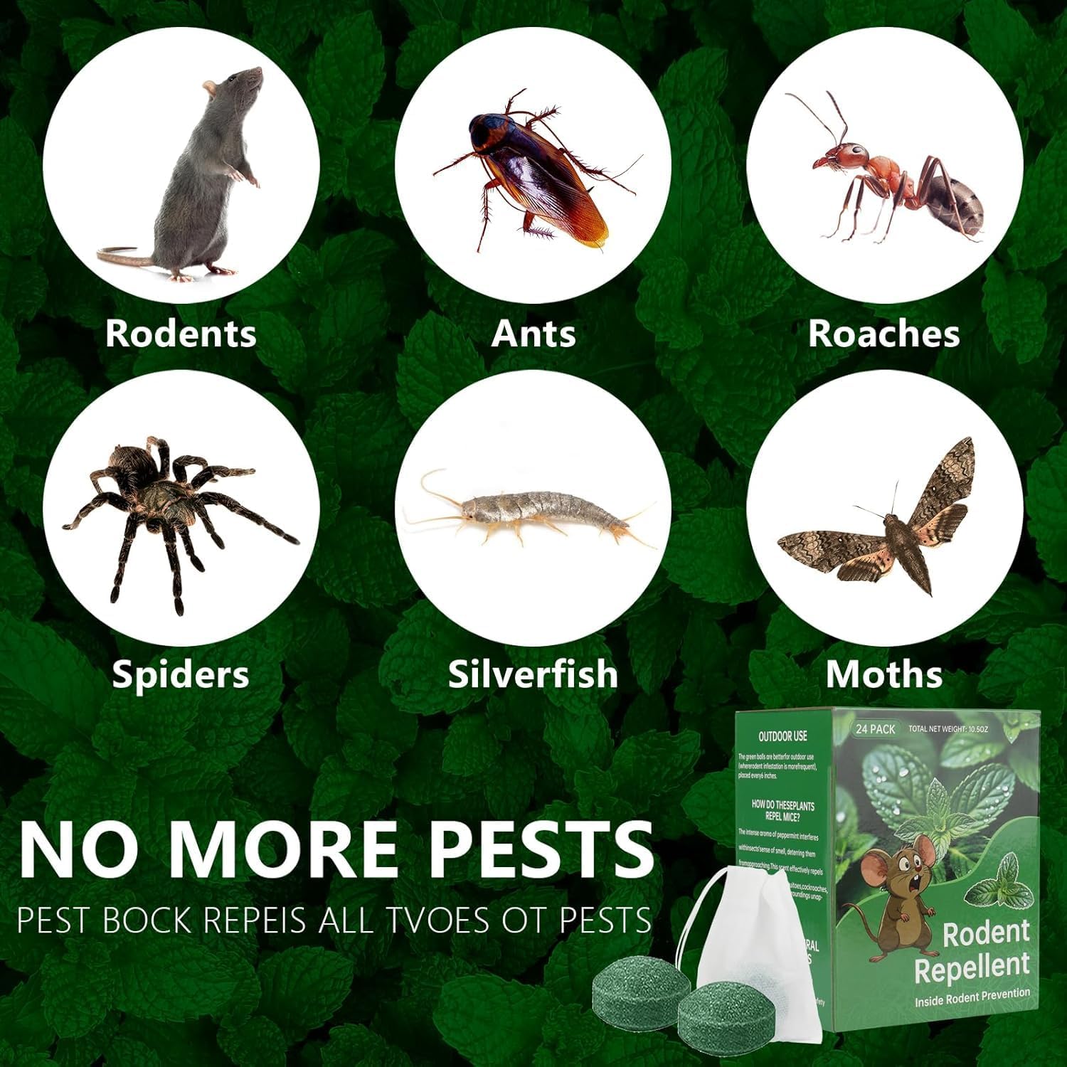 Mouse Rodent Repellent, 24 Pack Peppermint Lemon Oil Mice Repellent for Squirrel Rats Spider Pests, Natural Deterrent