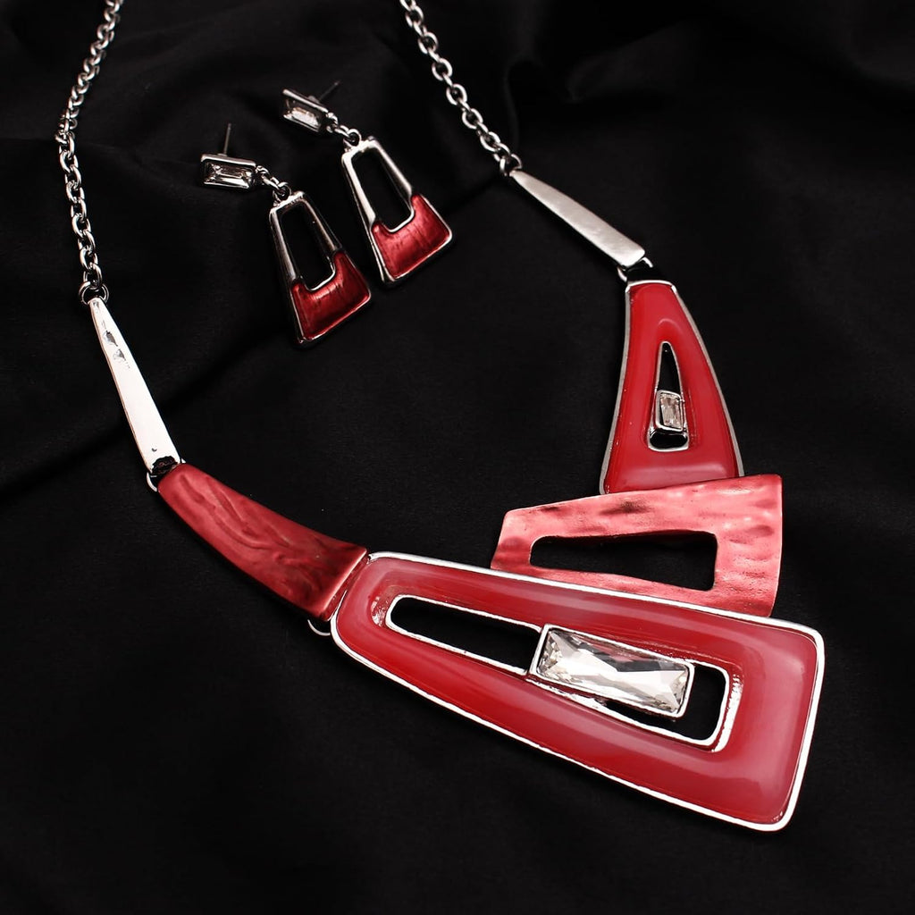 Irregular Enamel Triangle Shape shell Collar Bib Bohemian Boho Statement Necklace Earrings Fashion Costume Jewelry