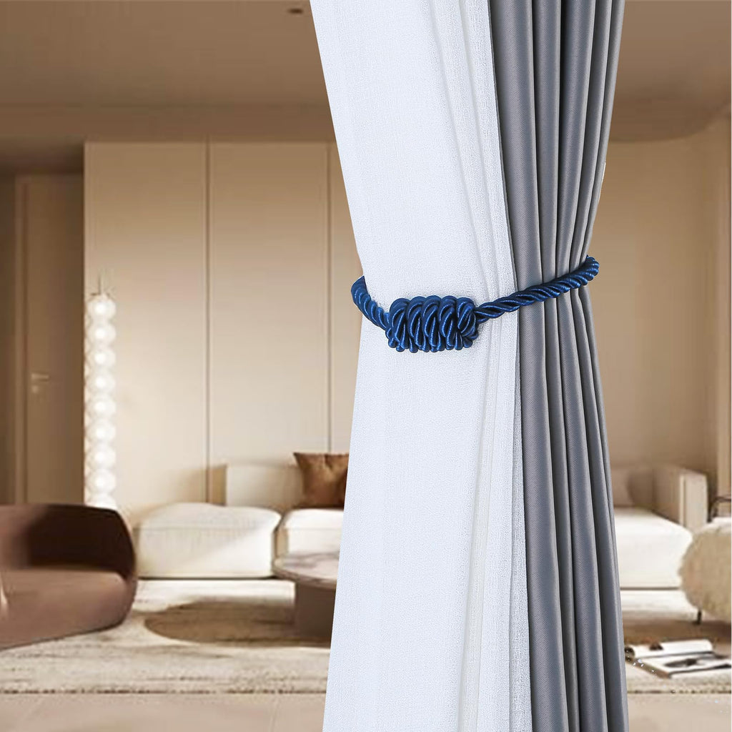 Magnetic Curtain Tiebacks-Handmade Woven Tie-Backs(Black,2P)