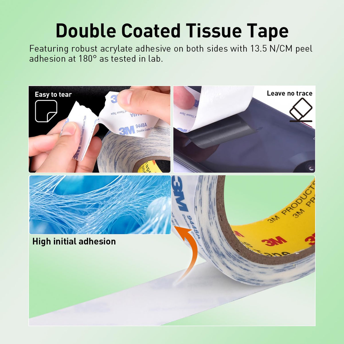 3M Double Sided Tape, 1/2" x 33Ft, 9448A, Translucent