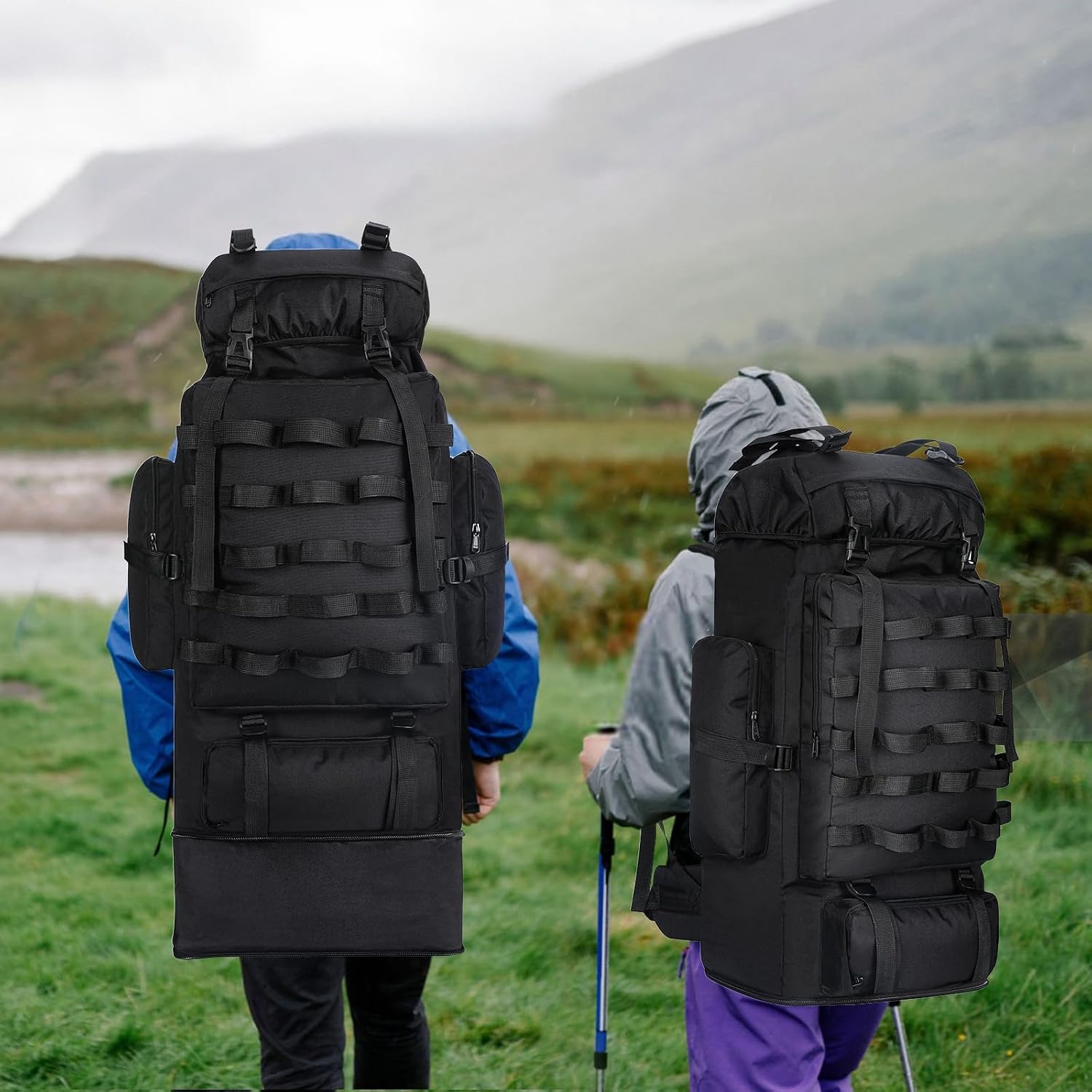 70L/100L Camping Hiking Backpack with Rain Cover, Expandable Large Military Tactical Backpack, Waterproof Molle