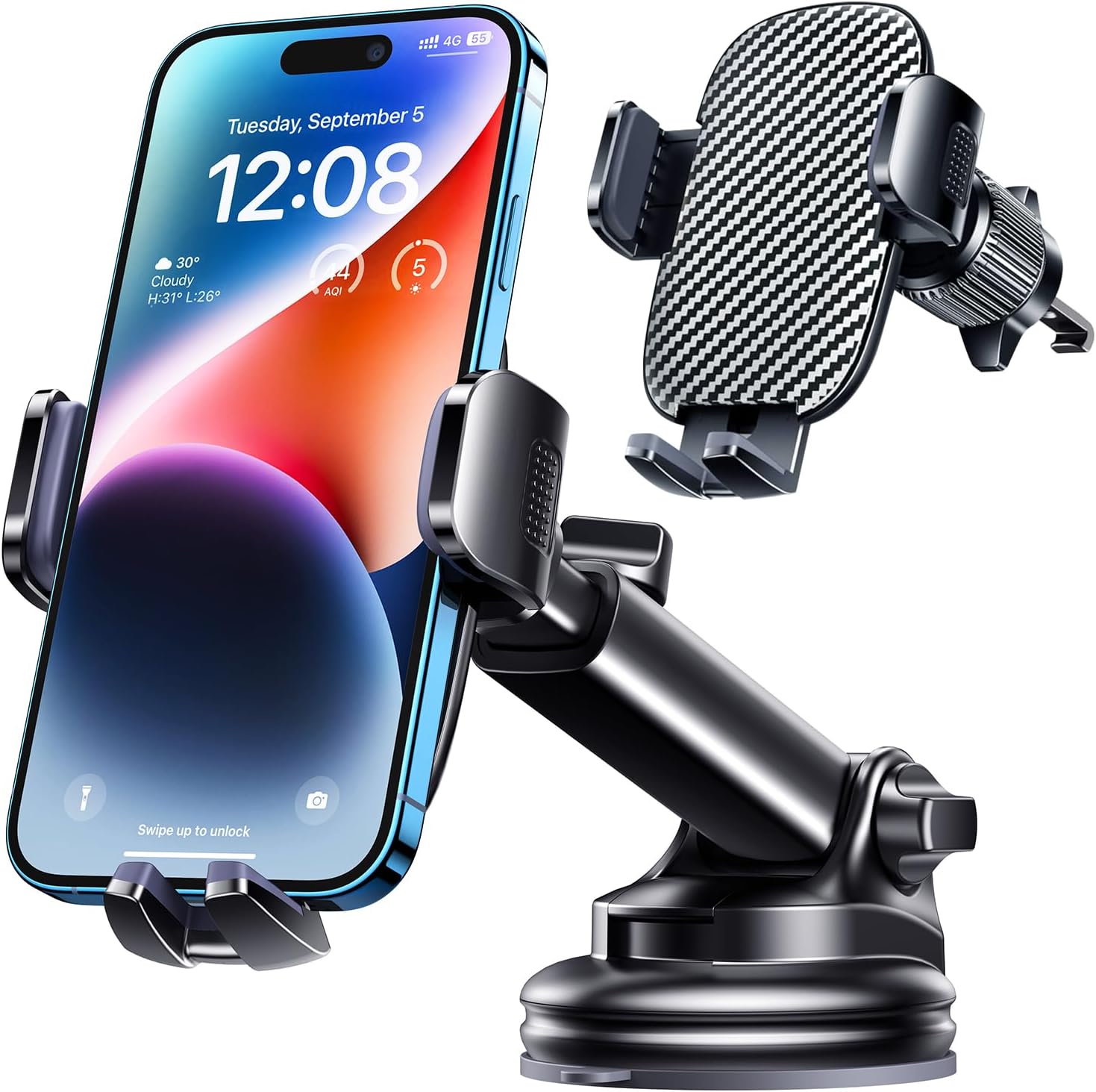 Phone Mount for Car Phone Holder [Military-Grade Suction & Stable Clip] Car Phone Holder Mount Windshield Dashboard