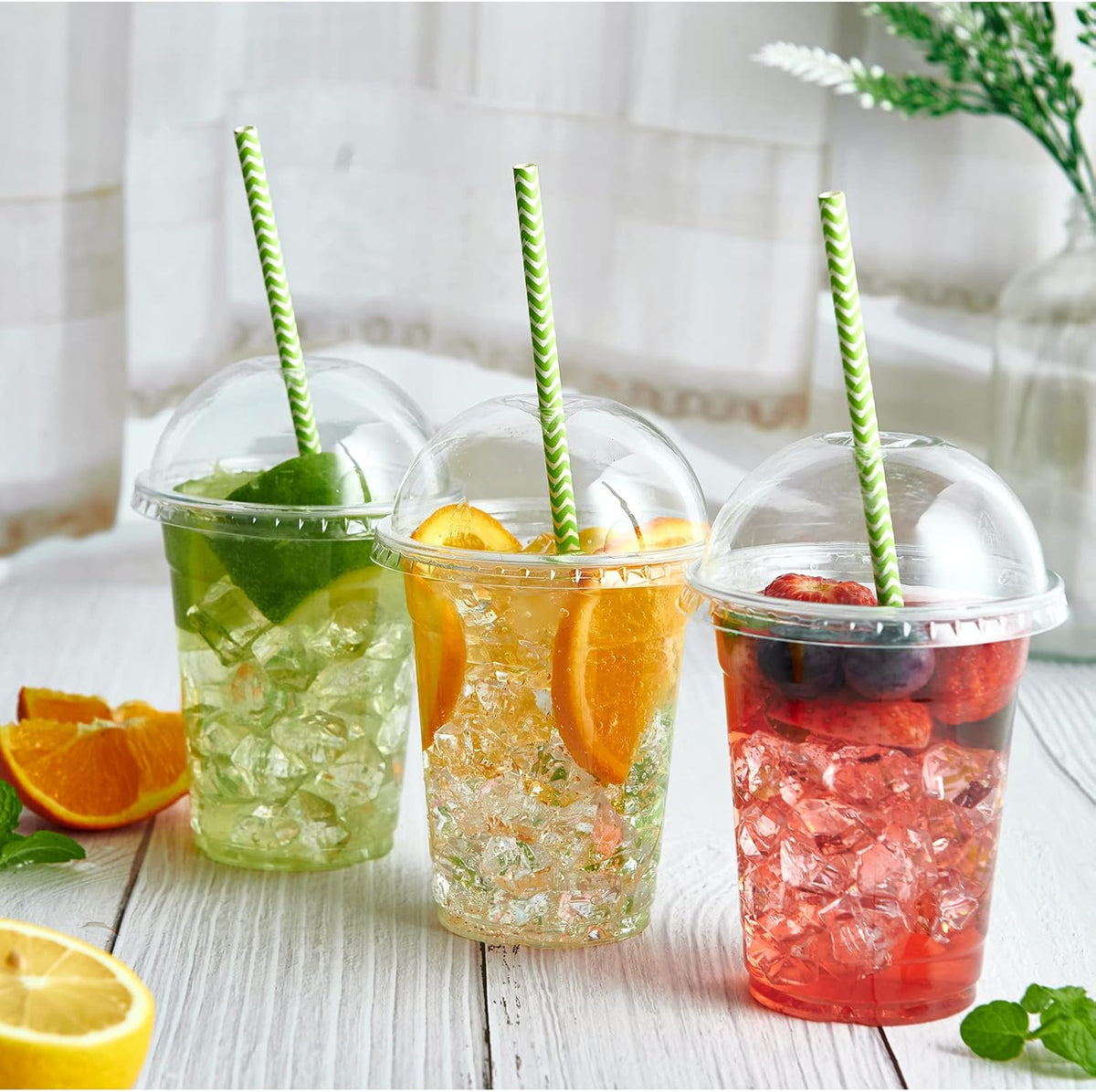 90 Sets 16 oz Clear Plastic Cups With Dome Lids