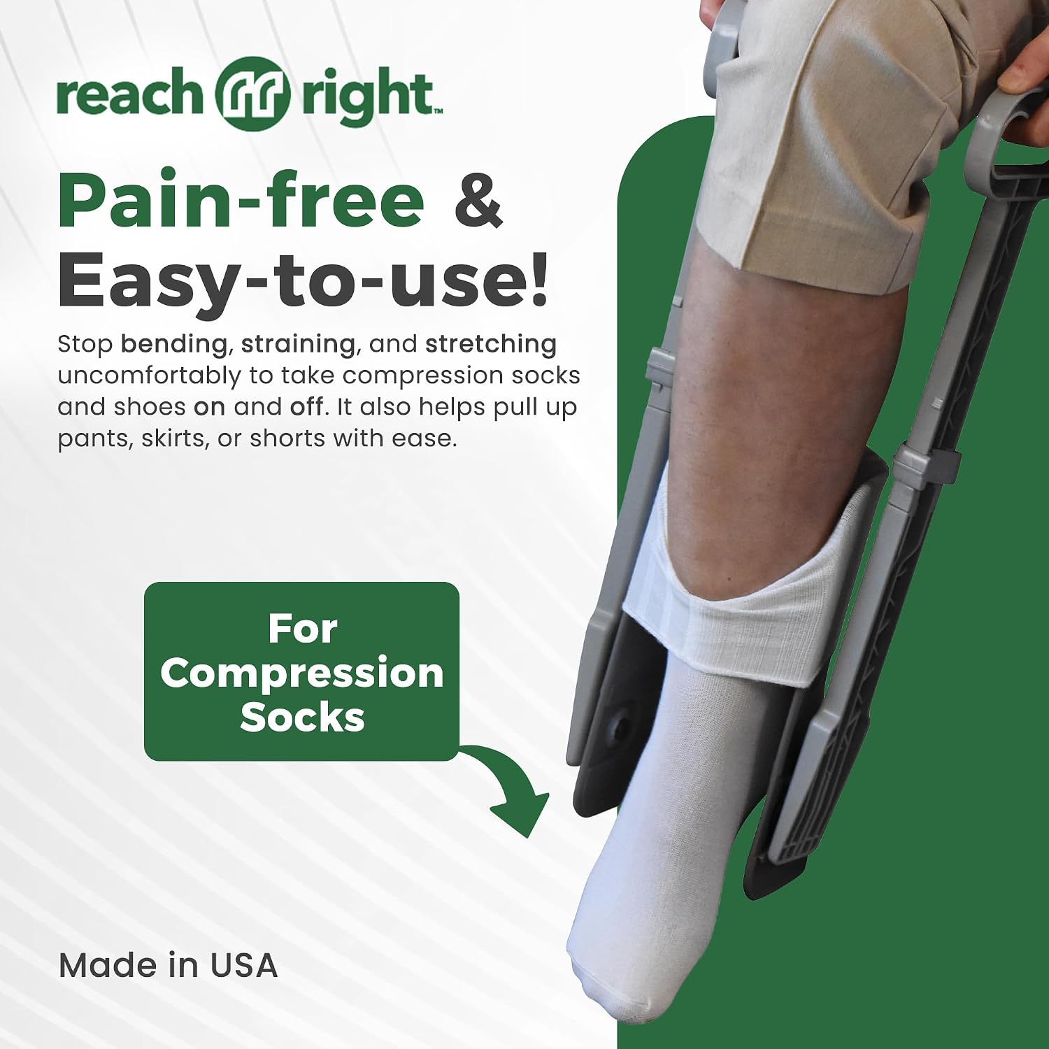 Reach Right Dressing Kit, 4-in-1 Compression Sock Aid Device for Seniors, Shoe Horn, Dressing Stick for Elderly