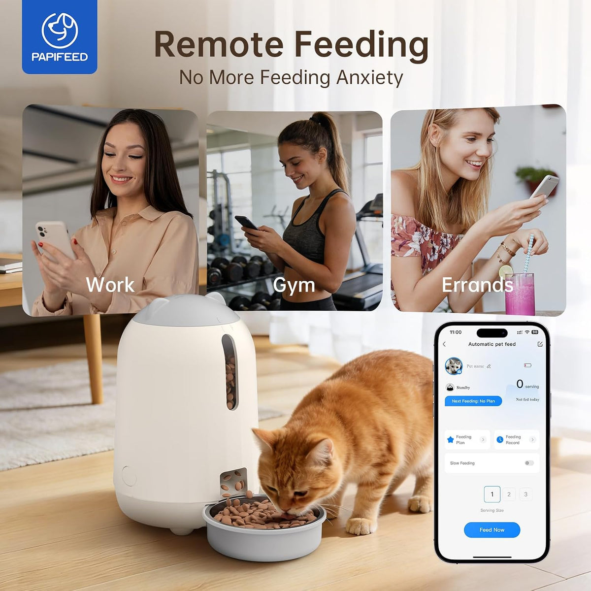 Automatic Cat Feeder with App, WiFi Auto Cat Feeder, 3L Slow-Feed Cat Food Dispenser for Dry Food, Dual Power Supply