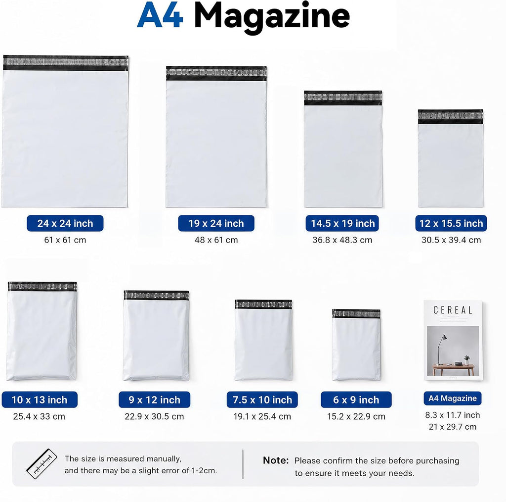 White Poly Mailers 10x13, 100 Pack Self‑Adhesive Shipping Bags