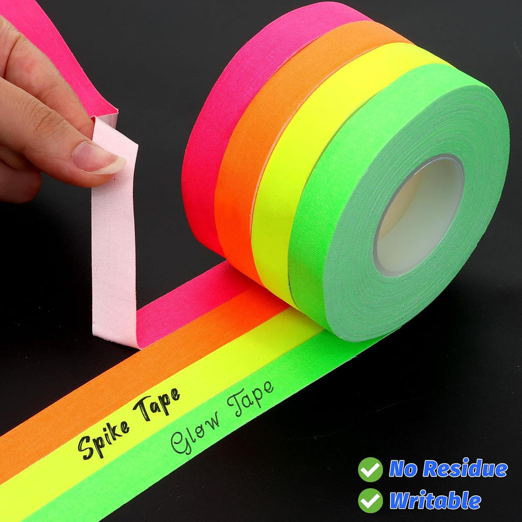 6 Colors Glow Neon Gaffer Cloth Tape, 60 FT X 0.6 IN UV Black Light Tape