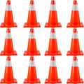 12Pack 18" Traffic Cones, Safety Road Parking Cones PVC Base, Orange Traffic Cone with Reflective Collars, Hazard