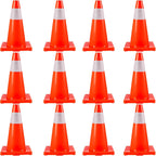 12Pack 18" Traffic Cones, Safety Road Parking Cones PVC Base, Orange Traffic Cone with Reflective Collars, Hazard