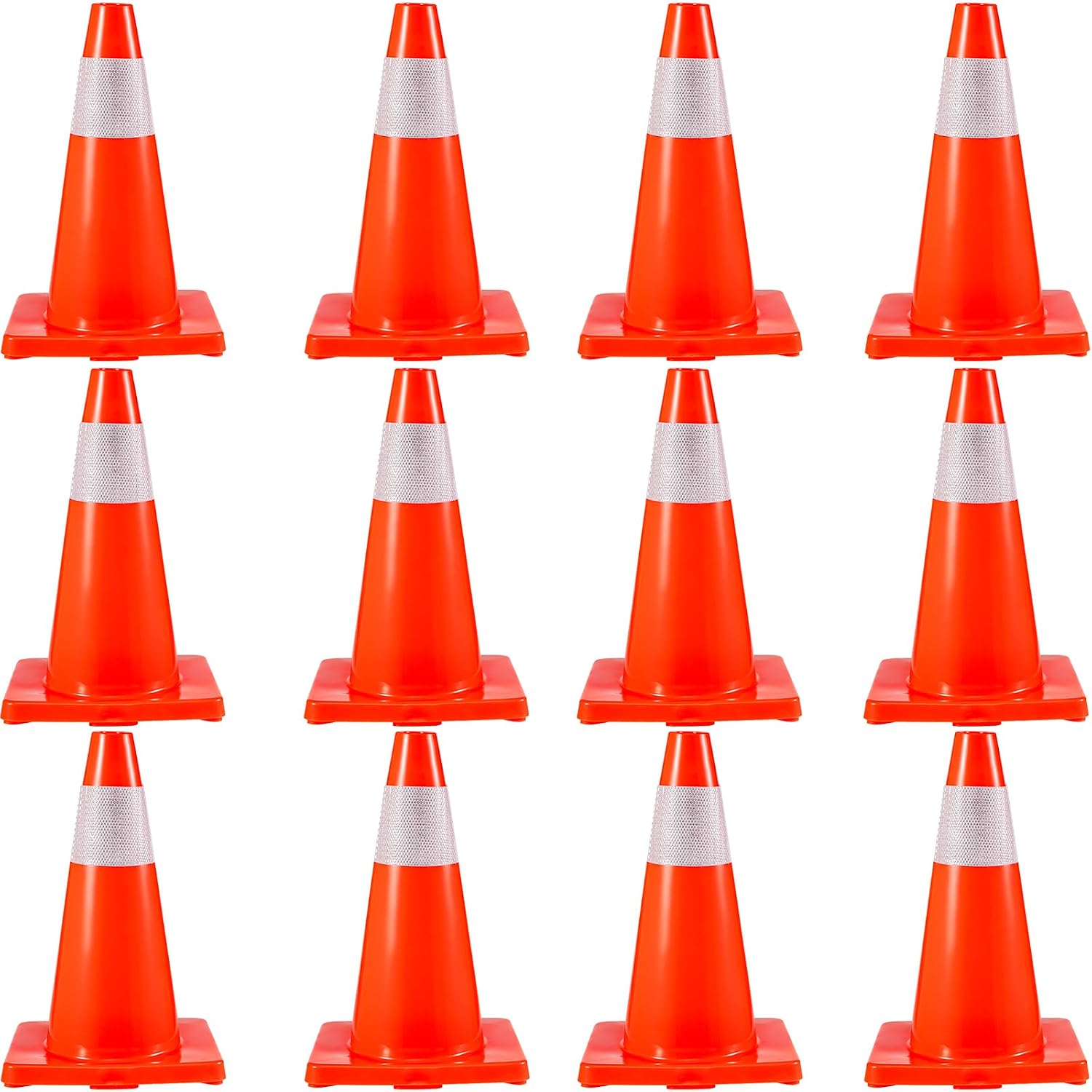 12Pack 18" Traffic Cones, Safety Road Parking Cones PVC Base, Orange Traffic Cone with Reflective Collars, Hazard