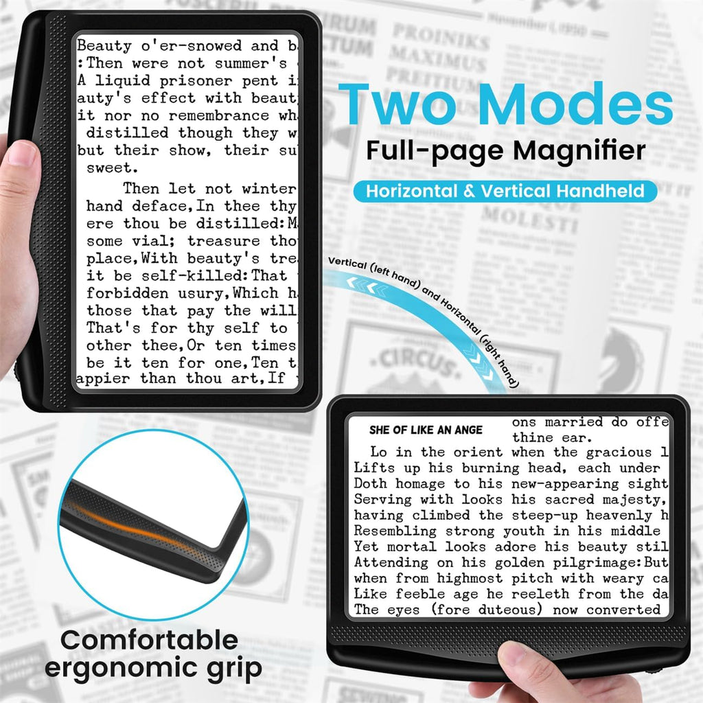 Rechargeable 5X Magnifying Glass for Reading, Large Bright Full Page Magnifier with Light, Handheld LED Dimmable
