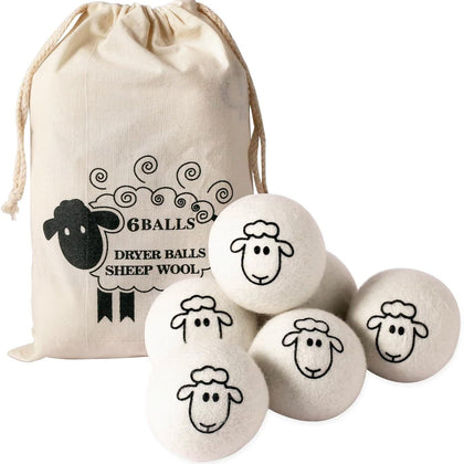 Wool Dryer Balls (6-Pack) – 100% Organic New Zealand Wool, Natural Fabric Softener, Reusable, Reduces Wrinkles &