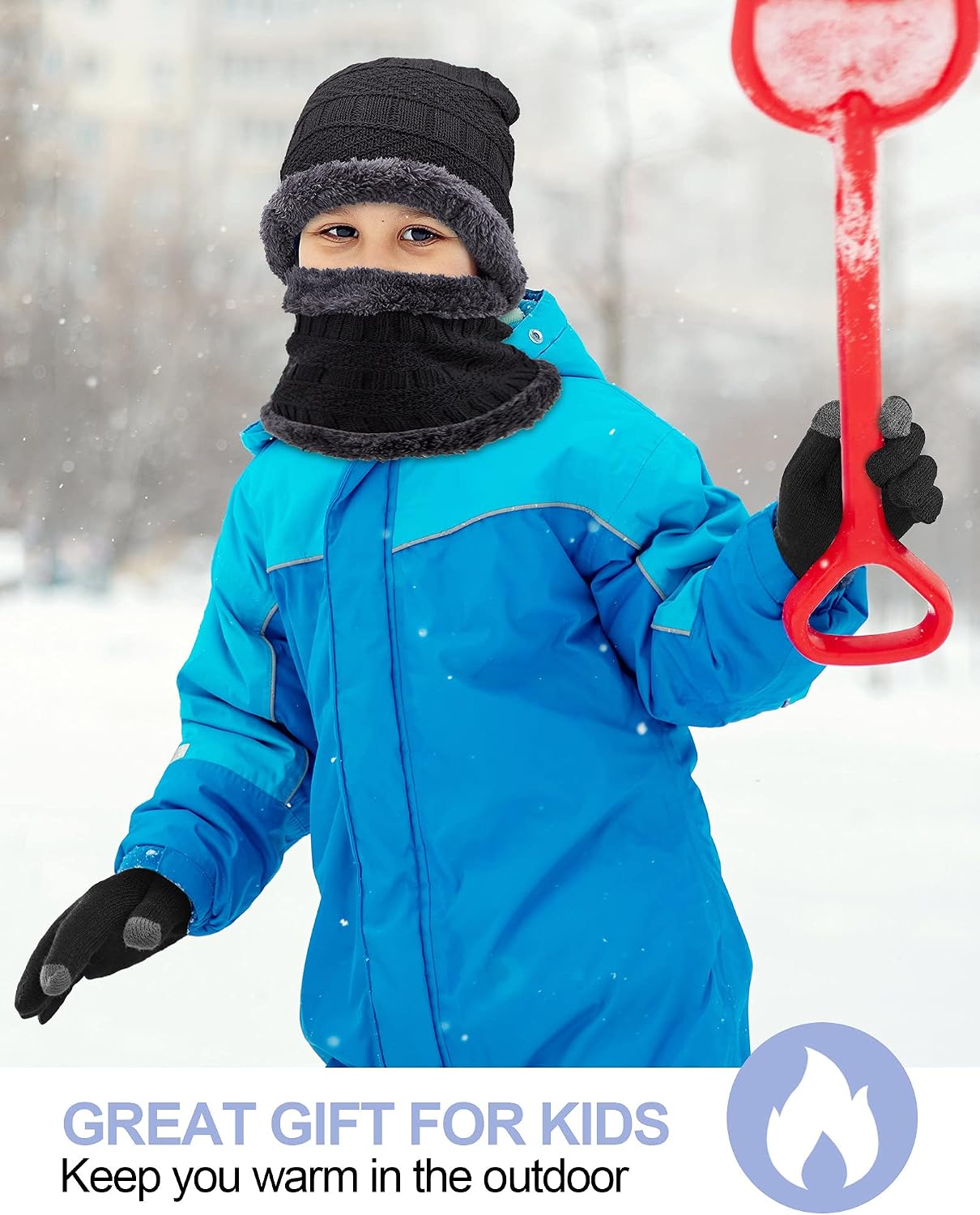6 Pcs Kids Winter Hat Scarf Touchscreen Gloves | Toddler Knitted Cap Beanie, Neck Warmer, Mitten, for 5-14 Years Boys