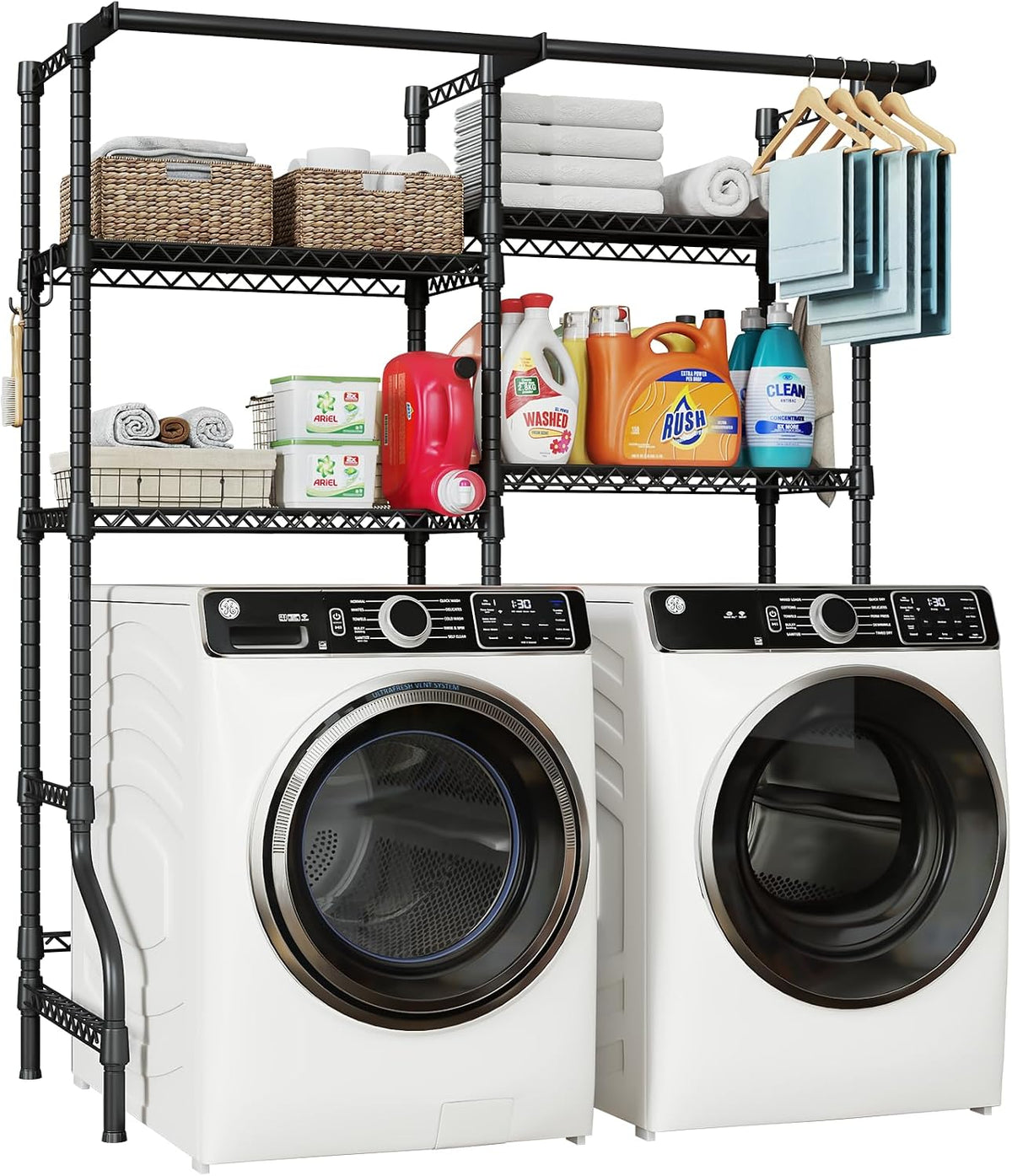 U14 Medium Over the Washer and Dryer Shelves, 4 Tiers Laundry Room Storage and Organizer System, Space Saving Clothes