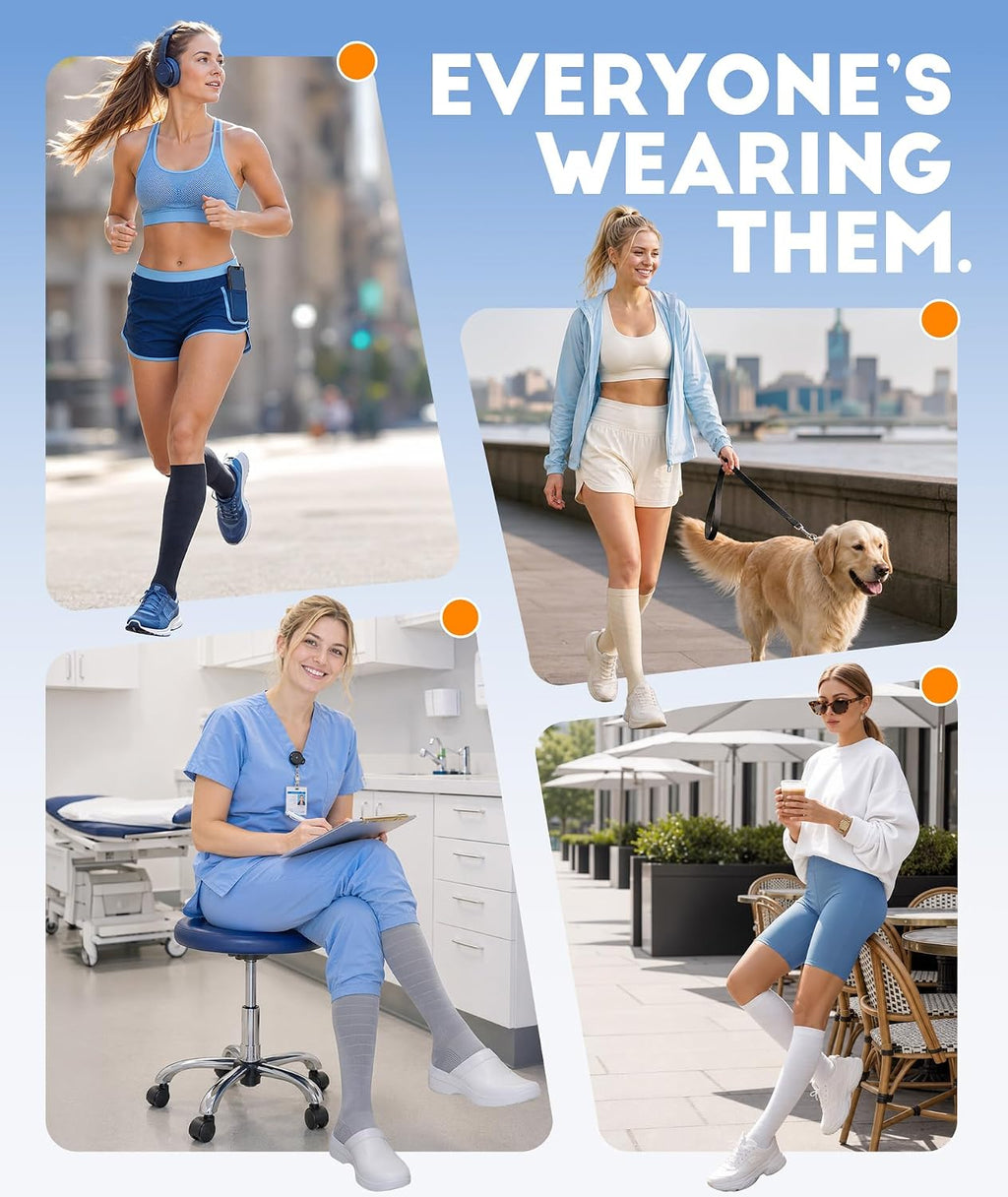Compression Socks Women Men, All-Day Comfort 20-30mmHg Circulation Support for Nurse Travel Flying Daily Running