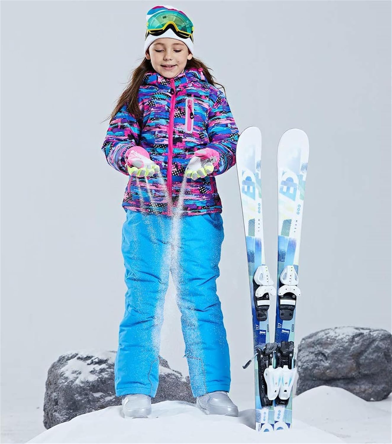 Girls Thicken Warm Snowsuit Hooded Ski Jacket Pants 2 Pcs Set Skiing Jacket with Pants