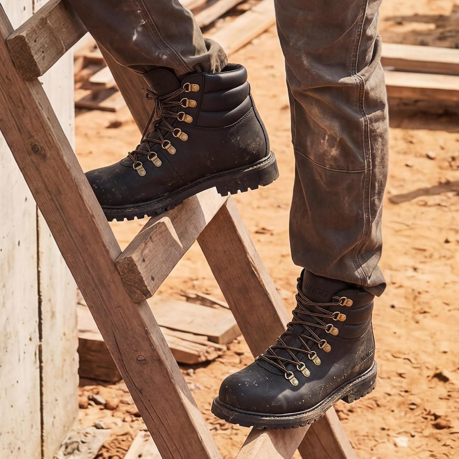 Steel Toe Work Boots for Men, Water Resistant Durable Crazy Horse Leather Construction Boots, Goodyear Welt Non Slip