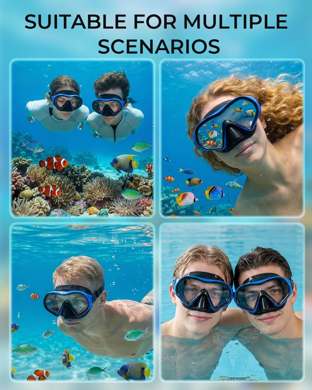 Snorkel Mask Adults 180° Panoramic Anti-Fog Leak-Proof Diving Goggles Swimming Gear