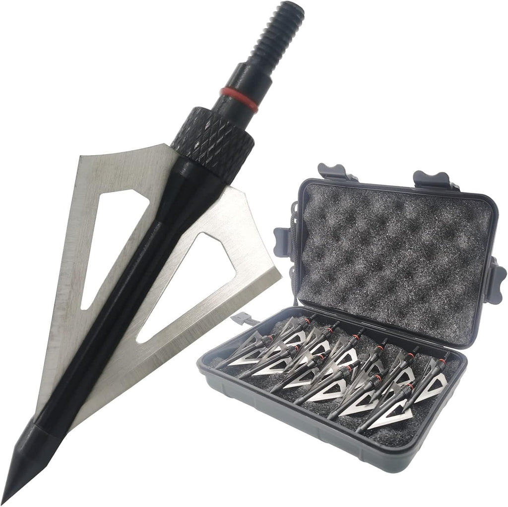 Hunting Broadheads 12PK 100 Grains Screw-in Arrow Archery 3 Blades Hunting Heads Arrow Tips Compatible with Crossbow