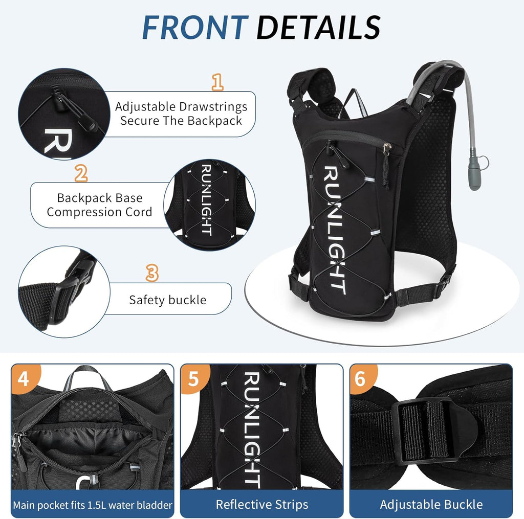 Running Vest,Lightweight Adjustable Chest Pack with Pistol Holster, Pack with 1.5L Water Bladder, Reflective Running
