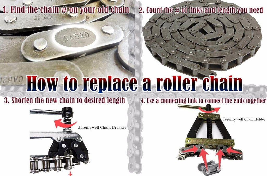 Jeremywell 140H Heavy Duty Roller Chain 10 Feet with 2 Connecting Links