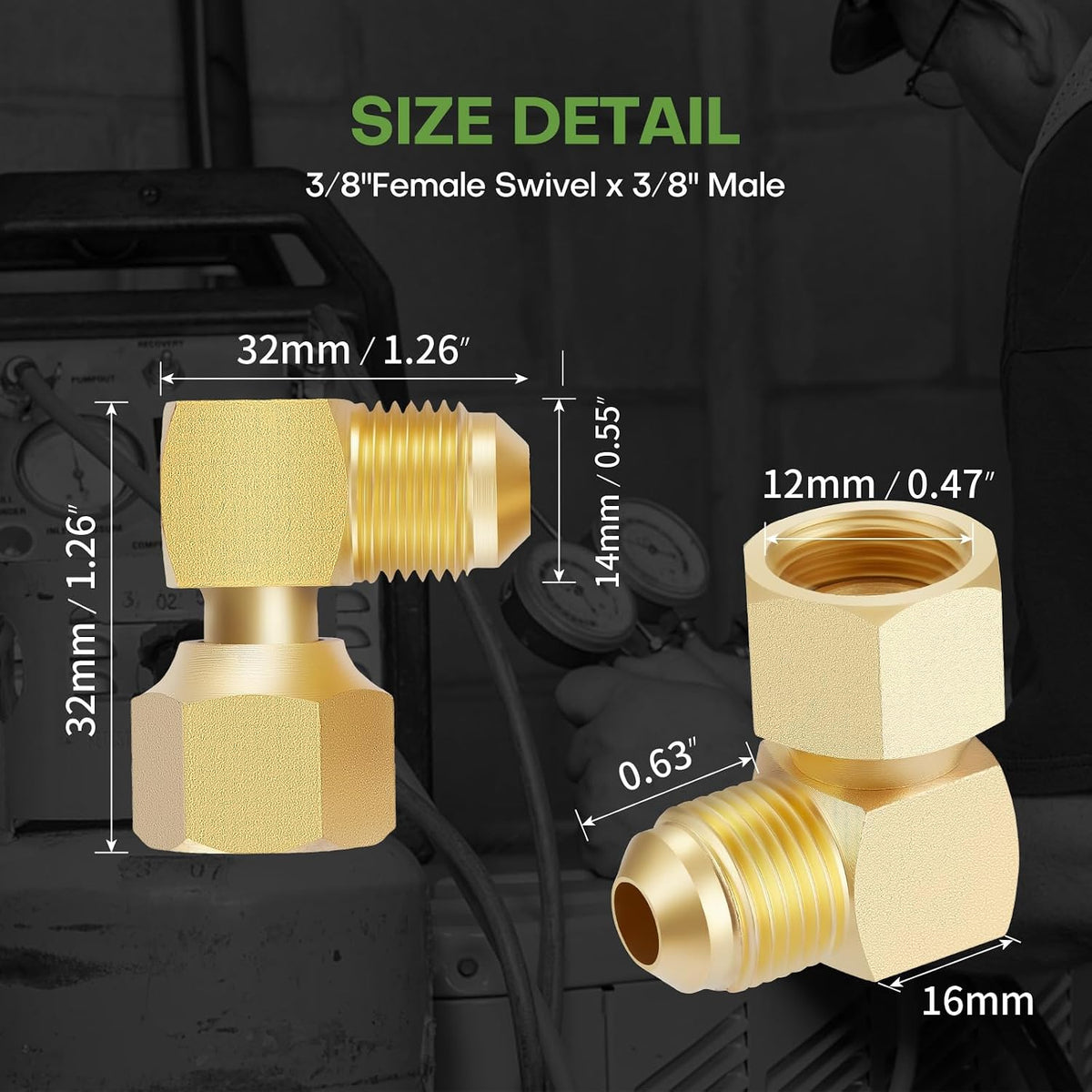 2 PCS 3/8" Flare Propane Gas Oil 90 Elbow Swivel Connector Coupling Fitting