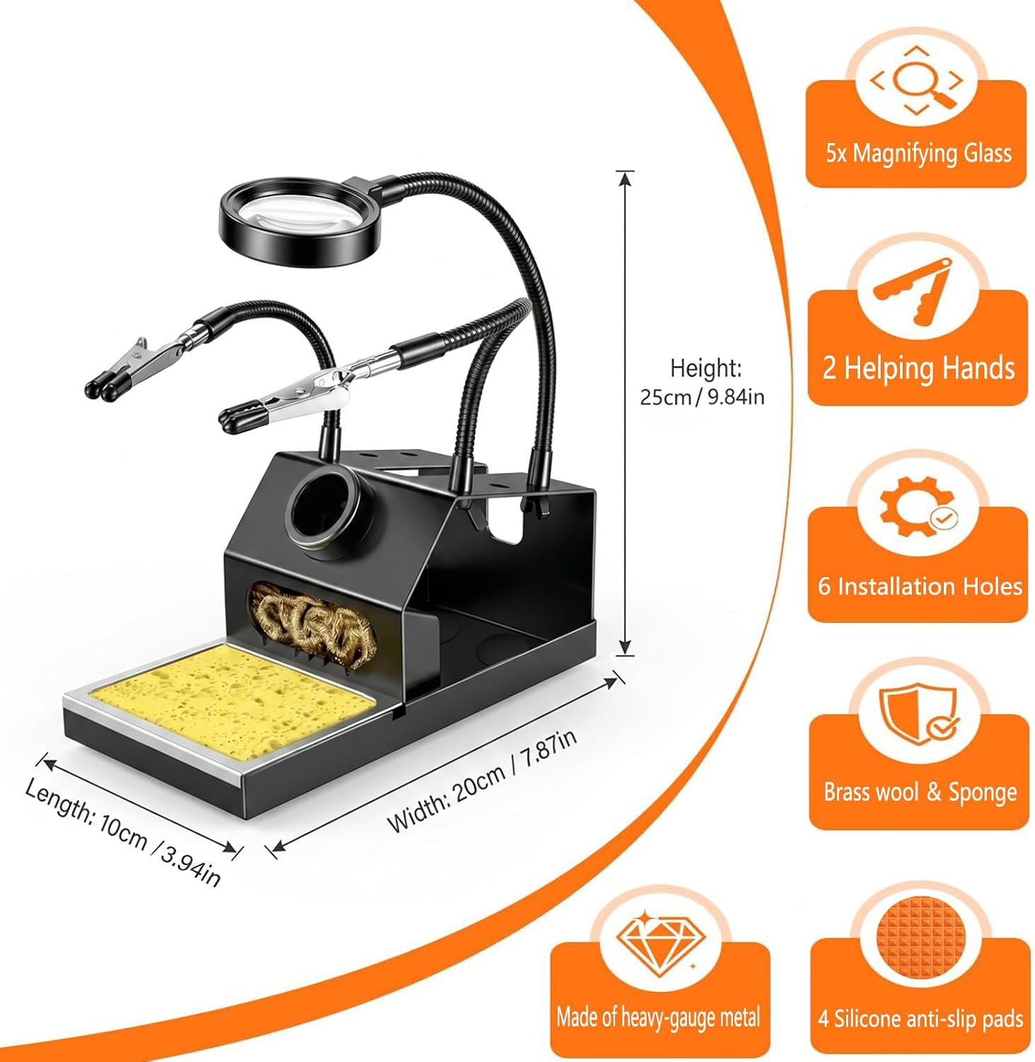 100W Soldering Iron Kit, Heavy-Duty Non-Slip Stand, 180-500°C, Auto Sleep | Helping Hands ＆ Magnifier, Fast Heating