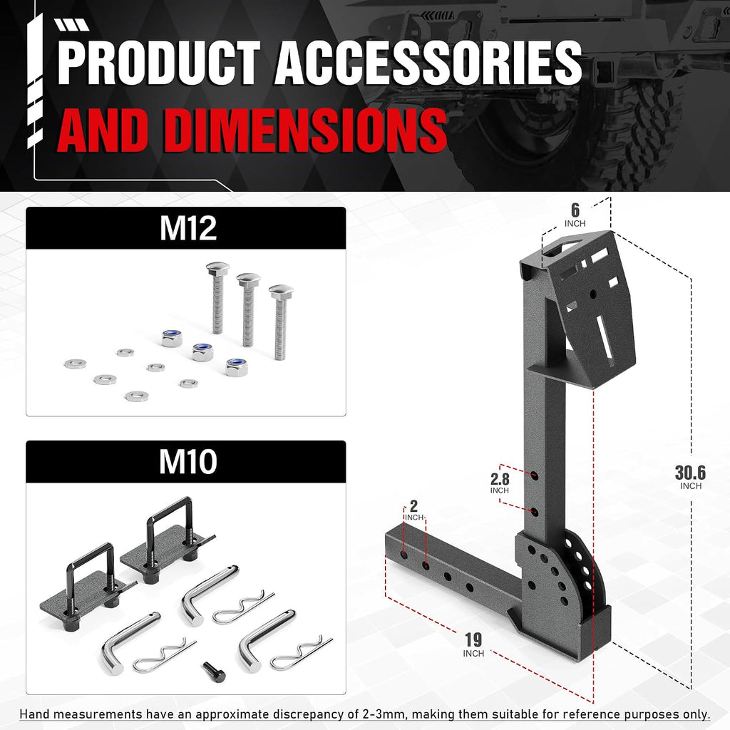 EYOHZ Hitch Mounted Spare Tire Carrier, Universal Adjustable Spare Tire Mount for 2 Inch Receiver, Fits 4/5/6/8 Lug