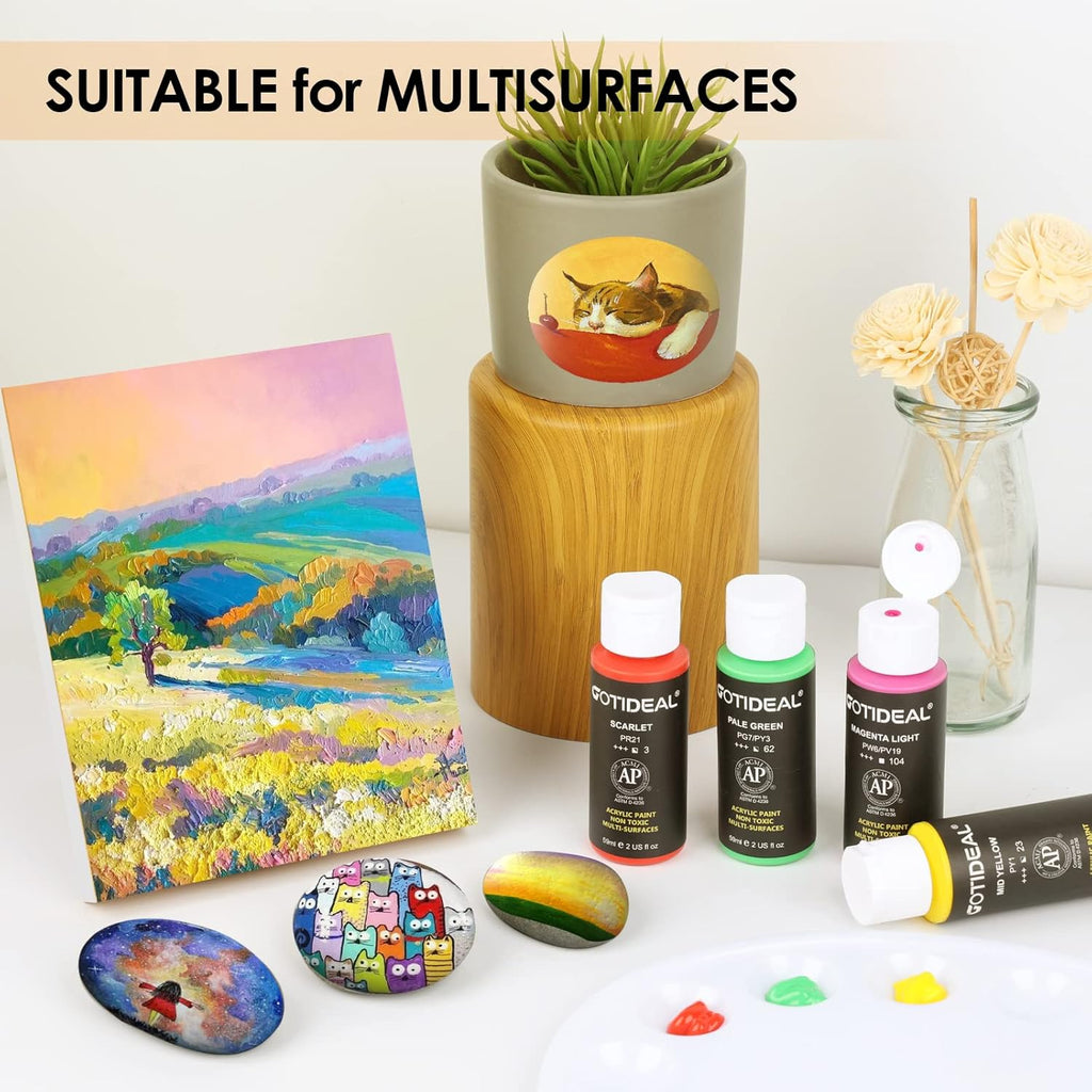 Acrylic Paint Set with 10 Brushes, 18 Colors Outdoor/Indoor (59ml, 2 oz) Art Craft Paint Non Toxic, Perfect for