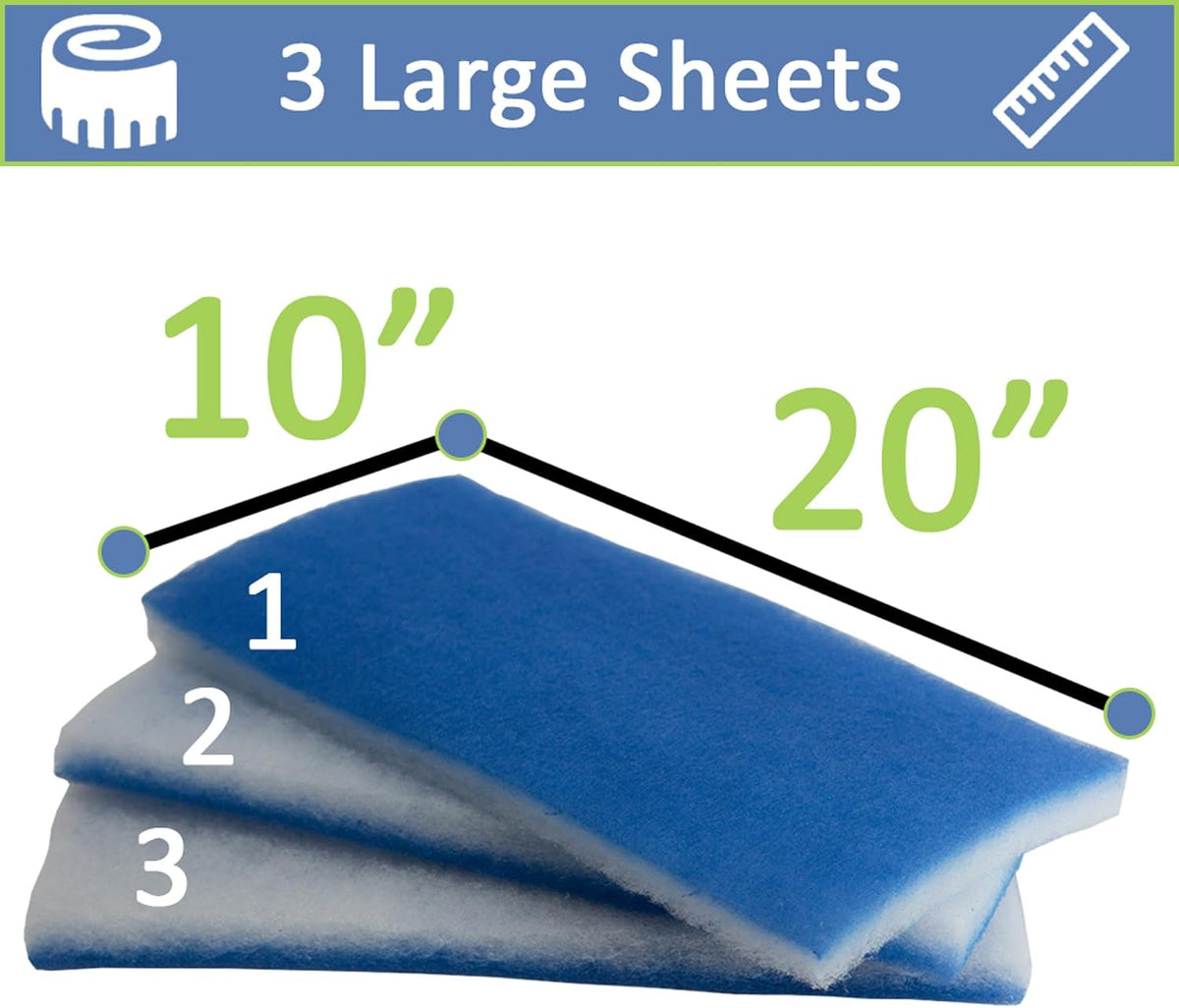 Five Star Filter Floss Premium 2 Inch Thick Aquarium Pond Filter Floss | Value Pack (3 Large Pads) 600 sqin | Double