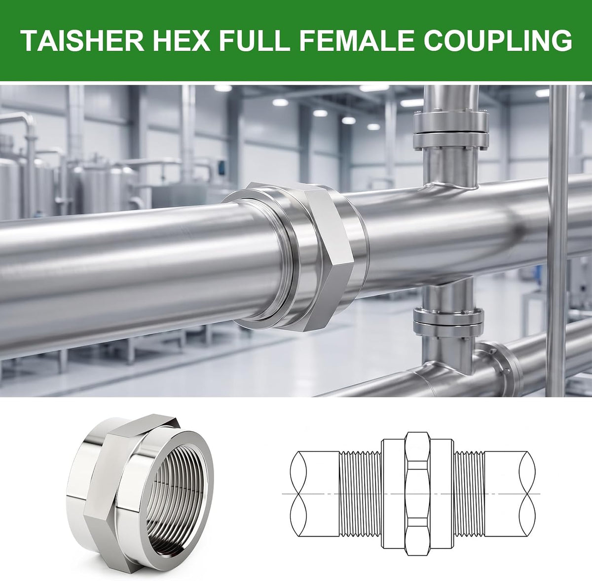 TAISHER 1PCS Forging of 304 SS Hex Coupling,3" NPT Female Pipe Fitting