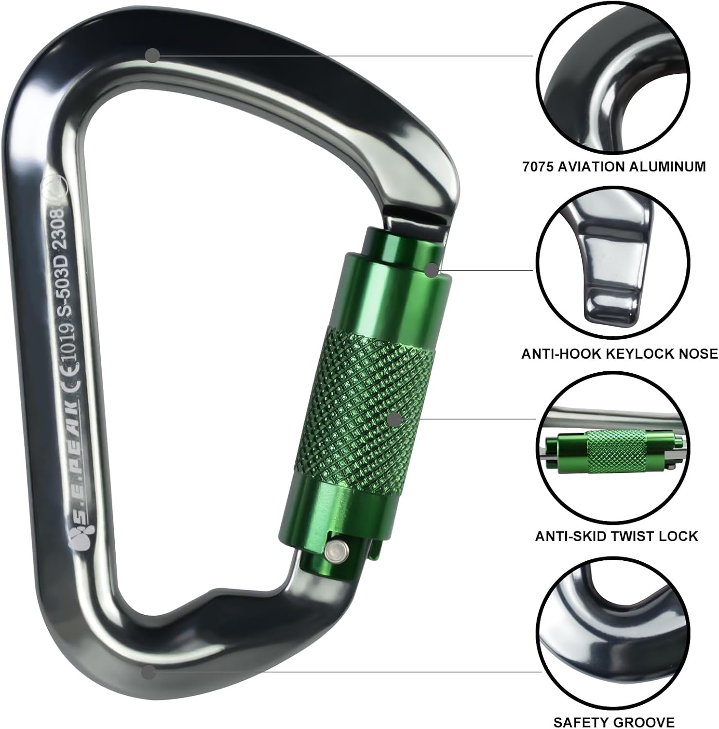 SEPEAK UIAA 30kN Climbing Carabiner Clips, Professional Heavy Duty Twist Locking Carabiners for