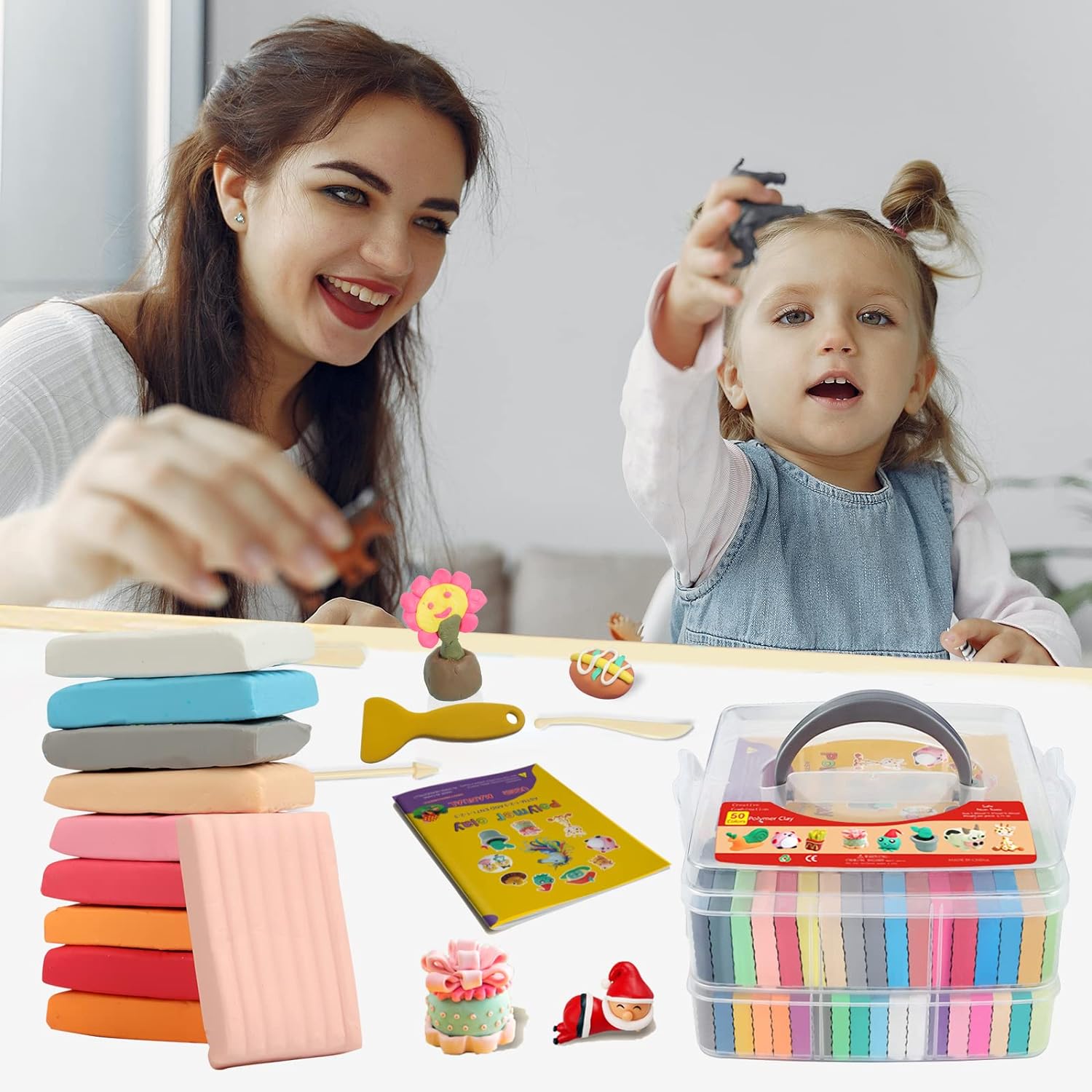 Polymer Clay Kit 50 Colors, Oven Bake Modeling Clay for Kids | DIY Starter Kit, 20 Sculpting Tools & Accessory, Easy