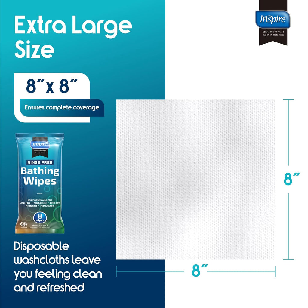 Bathing Wipes for adults bathing rinse free | Adult Wash Cloths Extra Large, Bathing Wipes for Incontinence, 8"x 8"