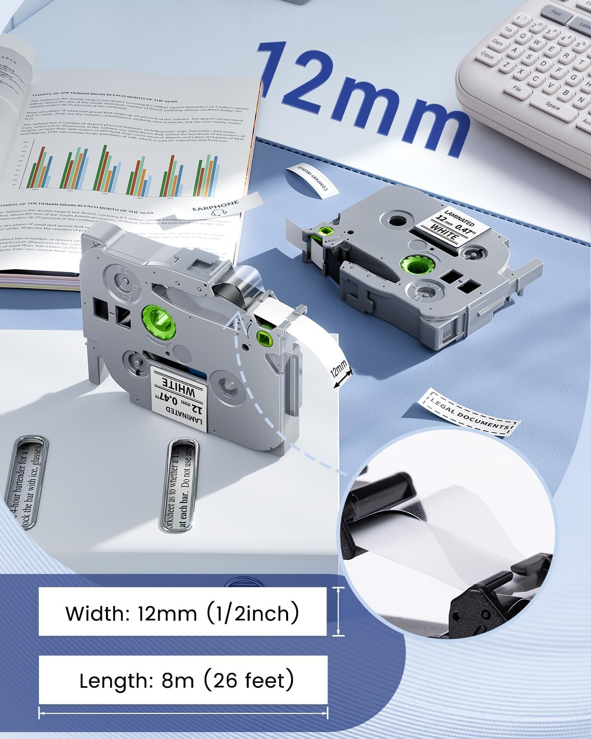 TZe TZ Tape 12mm 0.47 Laminated White TZe-231 Label Maker Tape | TZ231 Replace for Brother PTouch Tape 1/2" for