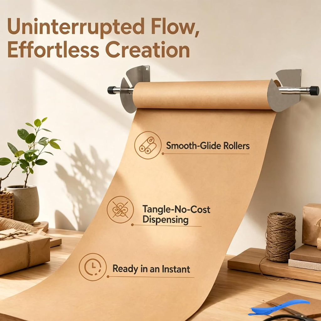 Wrapping Paper wall Mount, Kraft Paper roll Dispenser, Vinyl roll Holder