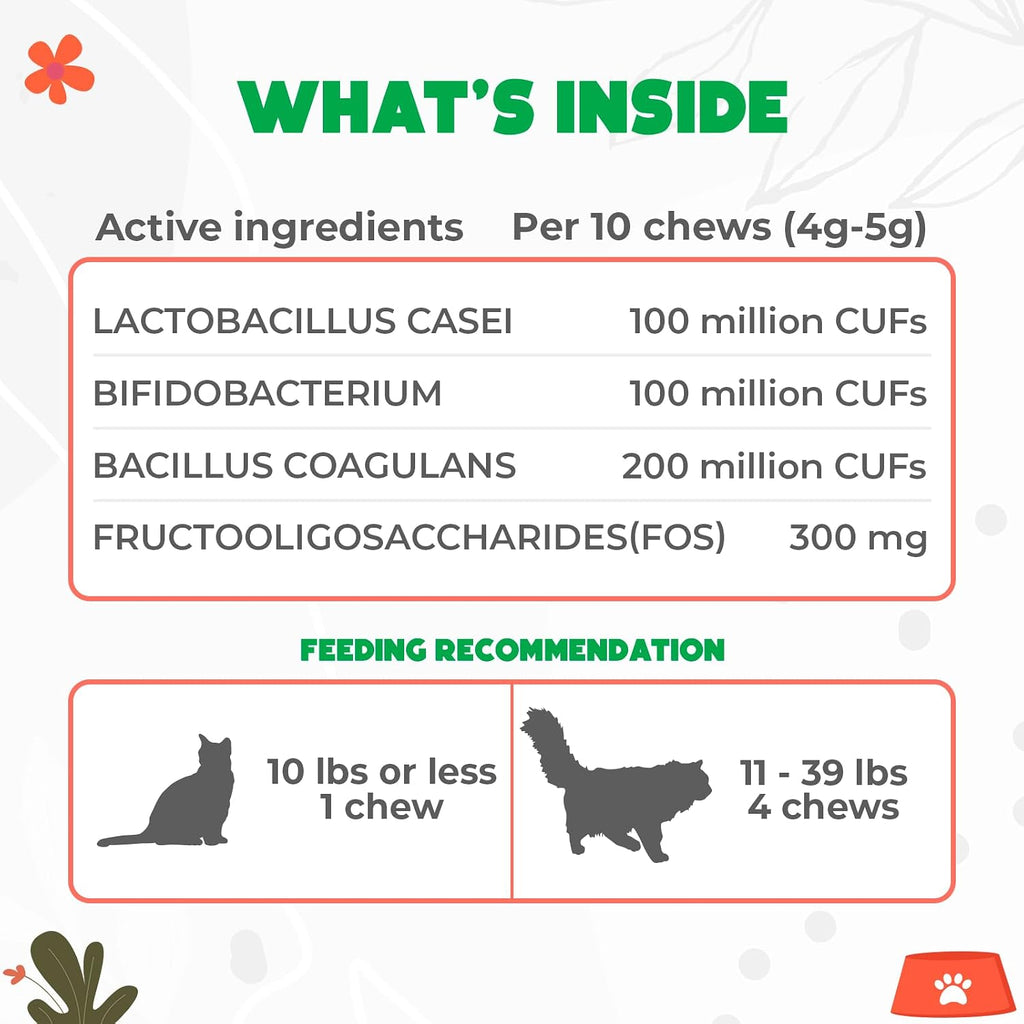 Probiotic Chews for Cats 500 Count, Crunchy, Creamy, Gut Health, Salmon