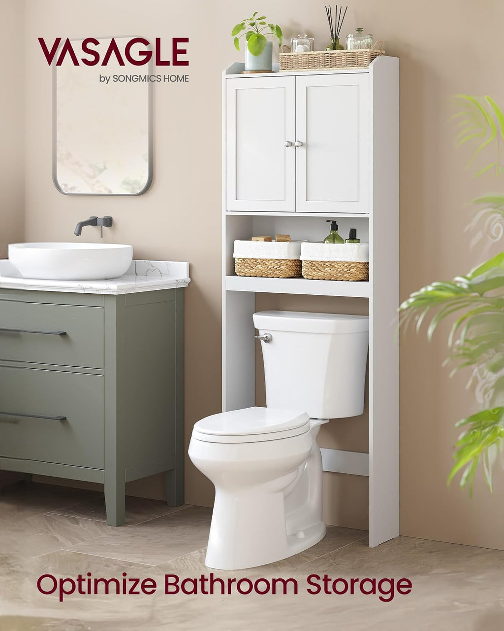 Over the Toilet Storage Cabinet, Adjustable Shelves, Space-Saving | Bathroom storage cabinet with doors, Modern