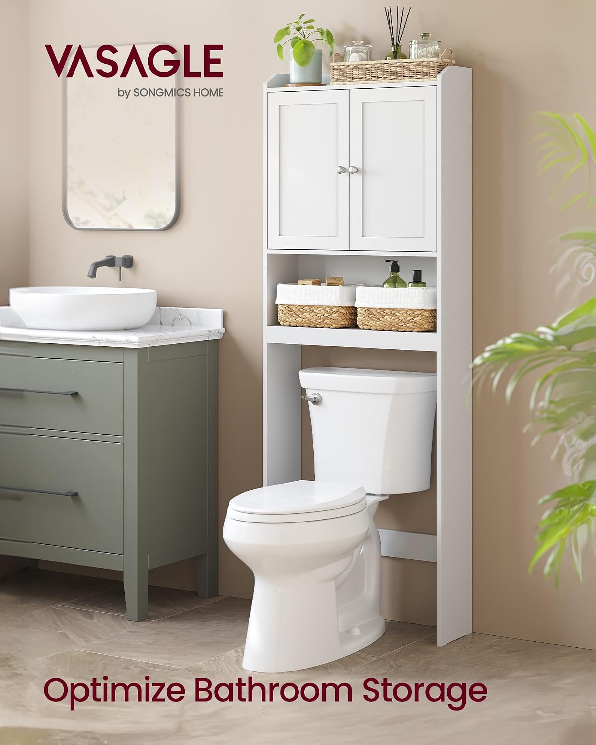 Over the Toilet Storage Cabinet, Adjustable Shelves, Space-Saving | Bathroom storage cabinet with doors, Modern