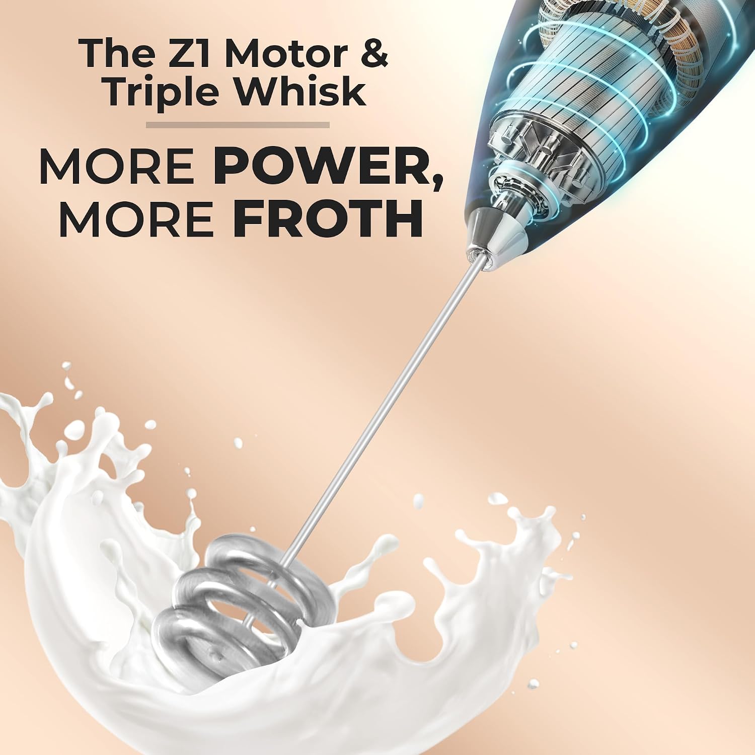 Powerful Milk Frother Wand With Duracell Batteries - Ultra Fast Handheld Drink Mixer - Electric Whisk Foam Maker for