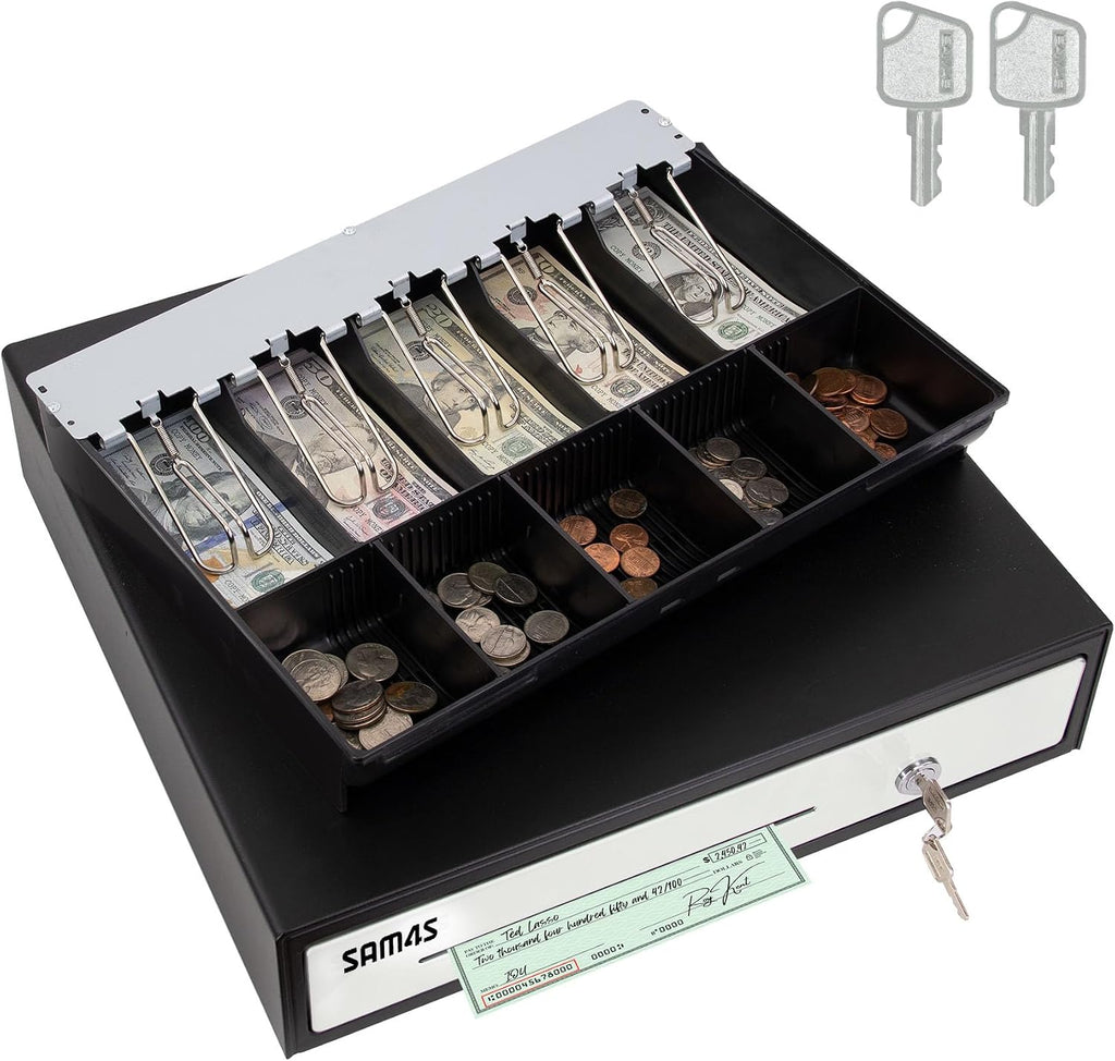 SAM4s 16" Heavy Duty Black Manual Push Open Cash Drawer with 5Bill/5Coin Stainless Steel